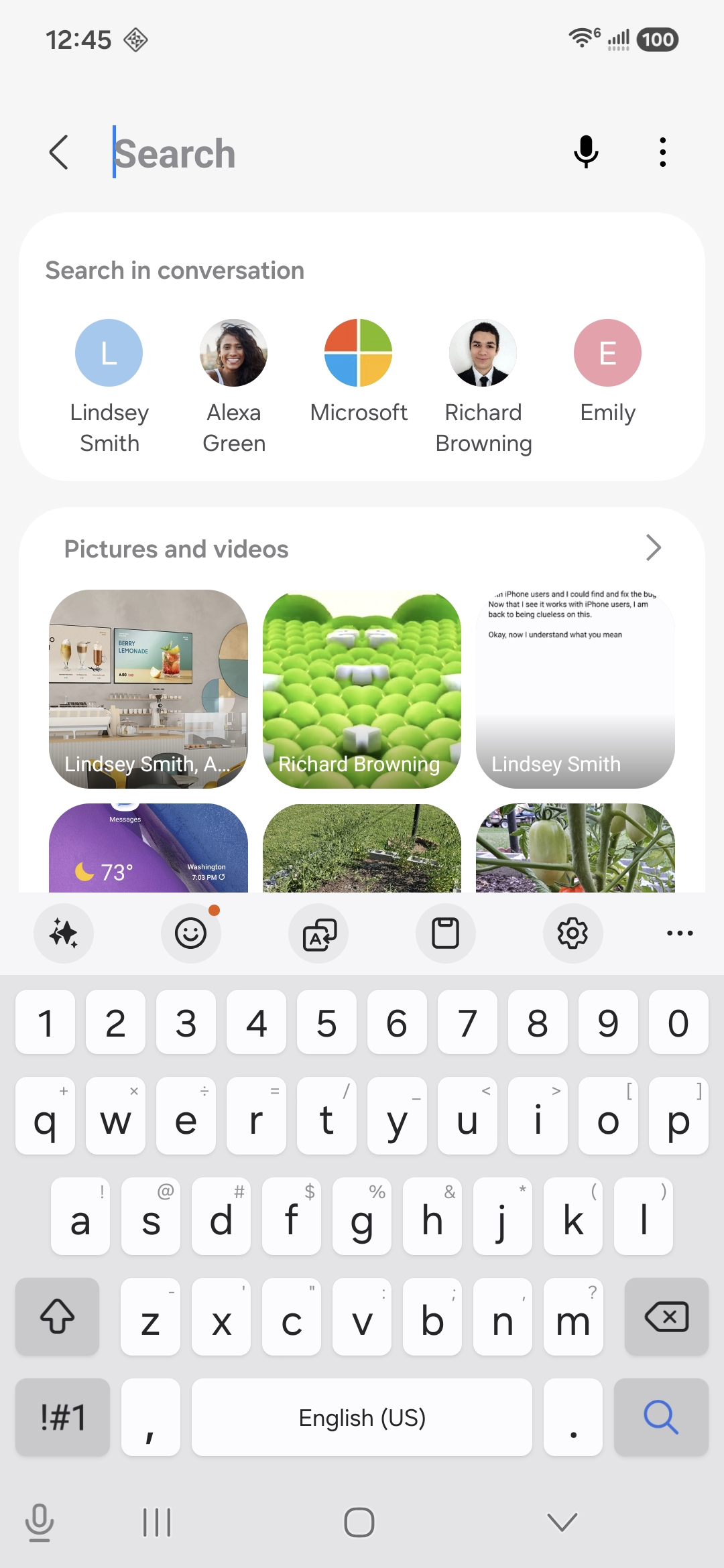 Search results showing messages, photos and links together