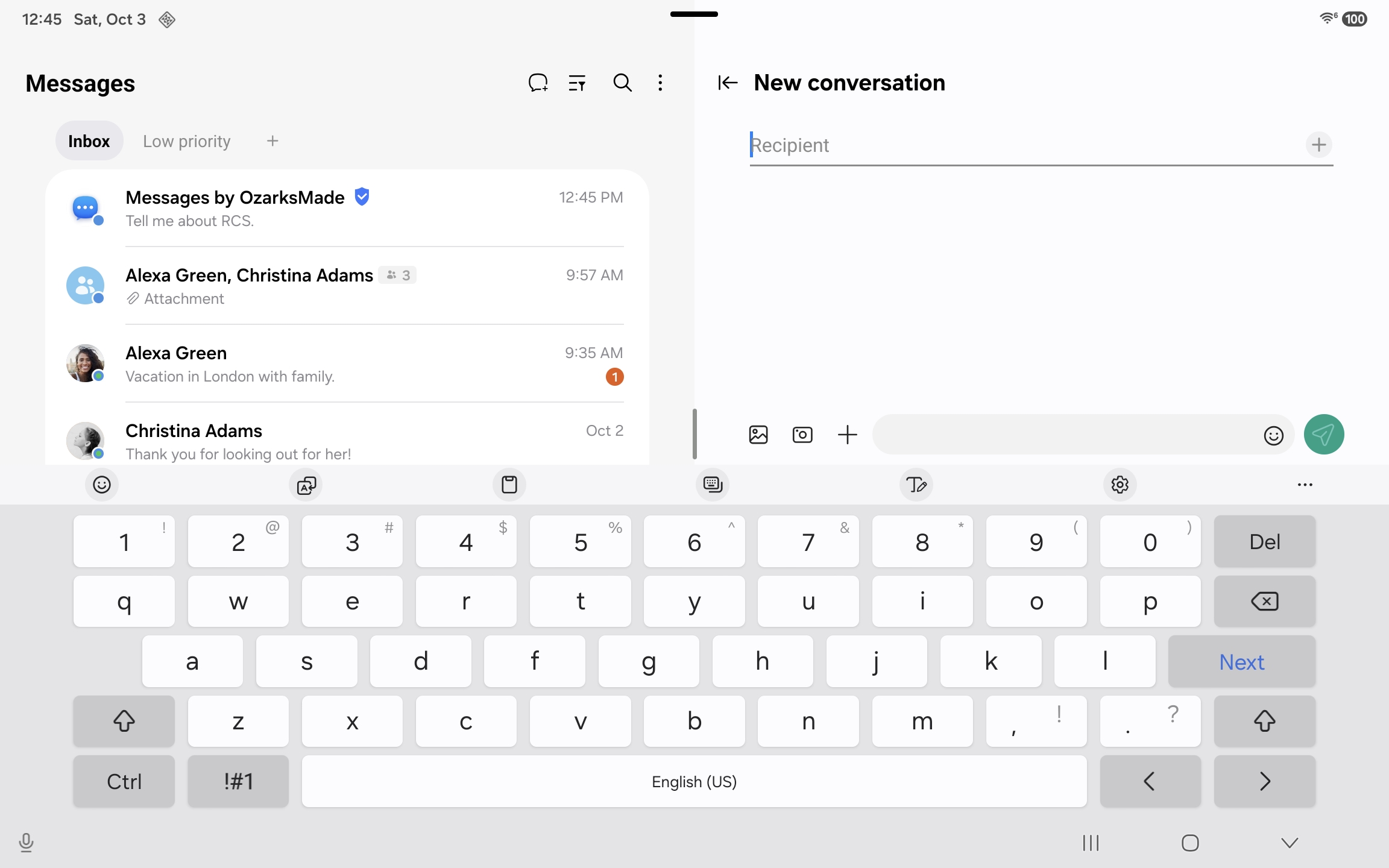 Starting a new conversation on a tablet